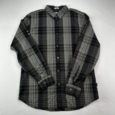 Calvin Klein Men's Slim Fit Plaid Button-Down Shirt Size Medium Grey/Black