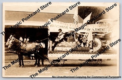 Matthews Hardware Dealer Parade Float MT. UNION Iowa RPPC Antique Photo 1910s