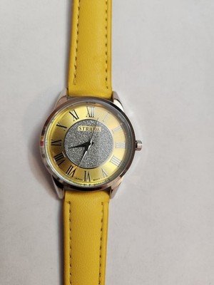 Strada Quartz Vibrant Yellow Leather Watch.  New Battery 
