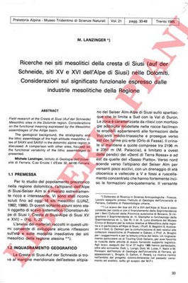 LANZINGER M. - Suche in den mesolithischen Stätten des Seiser Grates (auf der Schn