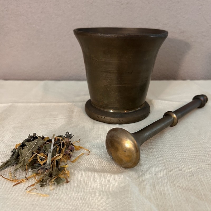 Antique Solid Brass Mortar & Pestle Set Apothecary Pharmacy Vintage Very Heavy