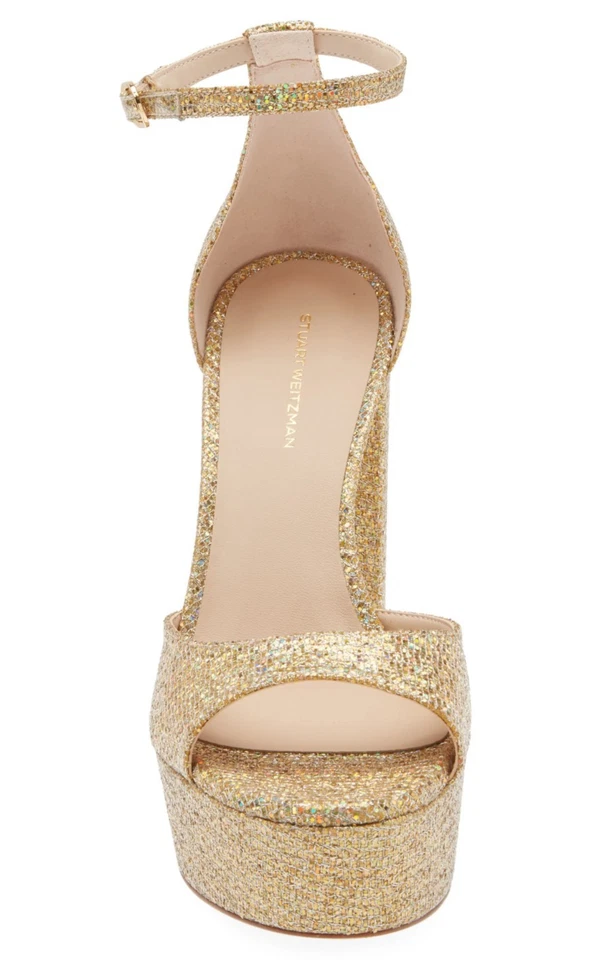 Stuart Weitzman Pamela Women's Glitter Platform Heels Sandals Gold Size 8.5 - Image 3 of 4