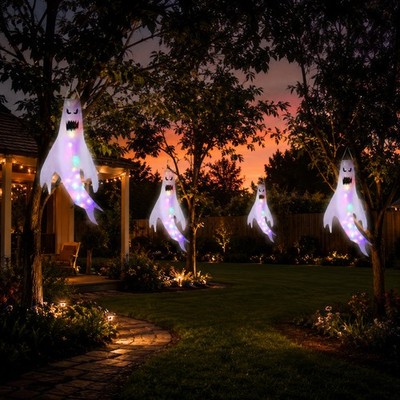 LED Glow Ghost Windsock for Halloween Yard Porch Patio Festive Scene Decoration