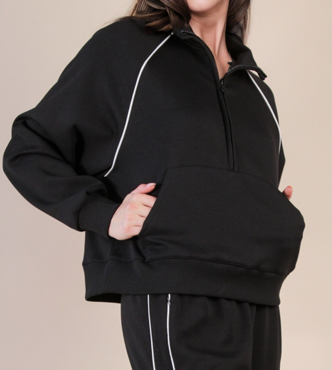 VERY J - Black Sporty Knit Track Top with White Trim S M L 1X 2X 3X