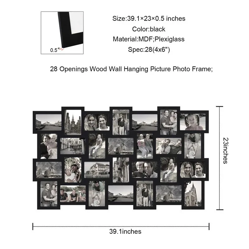 Marco de fotos ADECO 28 apertura madera negra collage colgante de pared negro 4x6 Foto 3 de 4