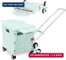 Foldable Utility Cart Portable Crate Rolling Dolly with Telescopic Handle,Can be