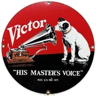 VINTAGE RCA PORCELAIN SIGN RECORD PLAYER GRAMOPHONE GAS OIL NIPPER THE DOG