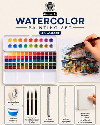 48-Color Schmincke  Watercolor (1ml) Travel Set with Brushes & Accessories