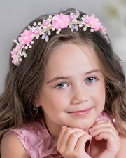 Flower Princess Headpiece Pink Headband for Girls Pearl Hair Bands Wedding