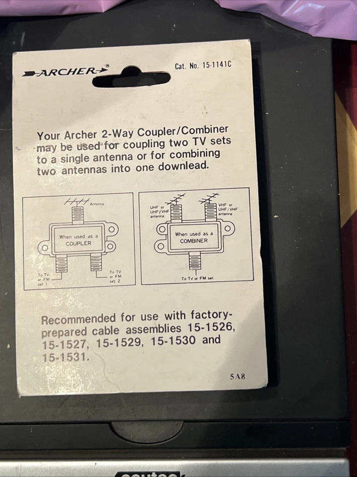 Vintage Archer UHF/VHF/FM 75-Ohm Coaxial Coupler Radio Shack New Old Stock - Image 2 of 2
