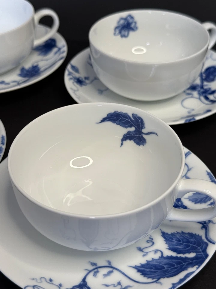 Juego de 4 tazas y platillos de té azul Williams Sonoma Ormonde diseño mixto Foto 3 de 4