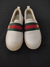 GUCCI Kids Slip-On Sneakers White Leather Web Stripe Gold Star Sz 27 EU