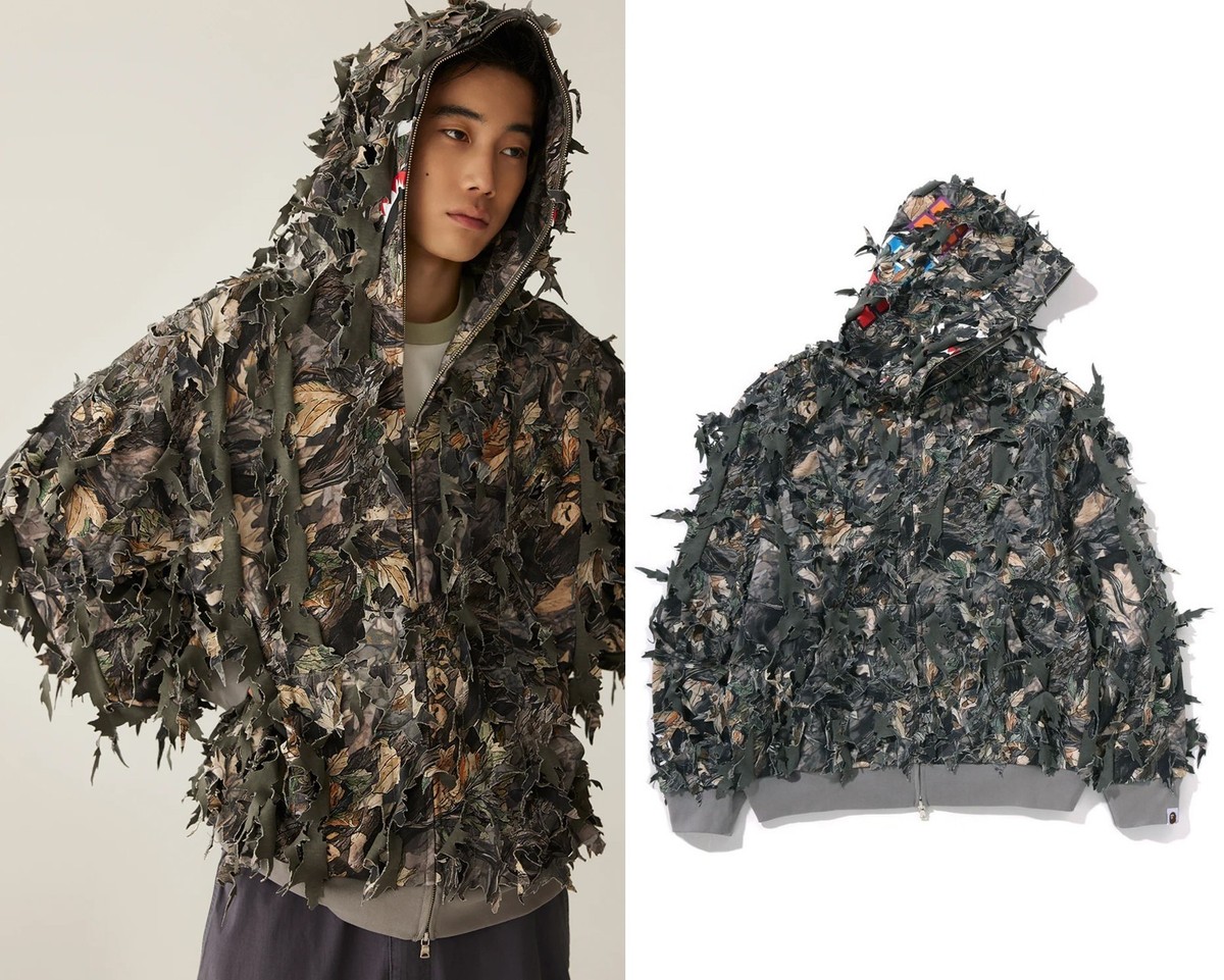 【APE】TREE EDGE CAMO LASER CUT CROPPED SHARK FULL ZIPHOODIE A BATHNIG APE Men's TREE EDGE CAMO LASER CUT CROPPED SHARK