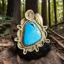 Vintage Natural Turquoise Sterling Silver 925 Native American Ring Sz 6.5