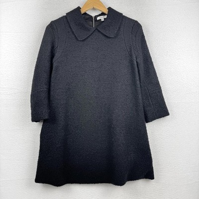 Helmut Lang Womens Medium Black Wool Blend Heavy Collar Overcoat Dress