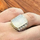 925 Silver Men Handmade White Agate Ring, Vintage Handmade Aqeeq Ring