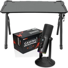 Deco Gear 47" LED Gaming Desk, Carbon Fiber Surface w/ PC USB Microphone Bundle