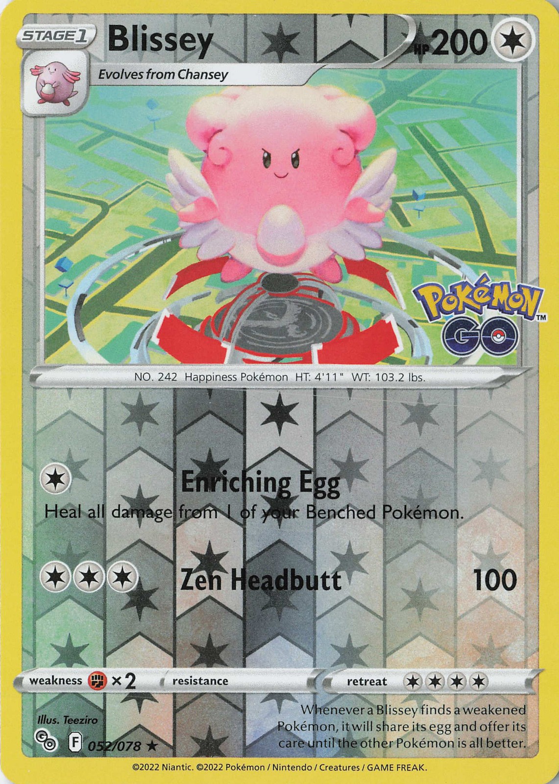 Blissey Holo Rare Pokemon GO 052/078 NM Reverse Holo