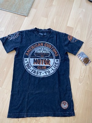 Affliction T-Shirt Schwarz Gr. S Druckgrafik Logo Kurzarm Rundhals