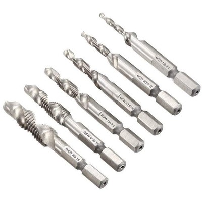 Bestgle Set of 6 SAE Drill Tap Combination 1/8, 5/32, 3/16, 1/4, 5/16, 3/8 