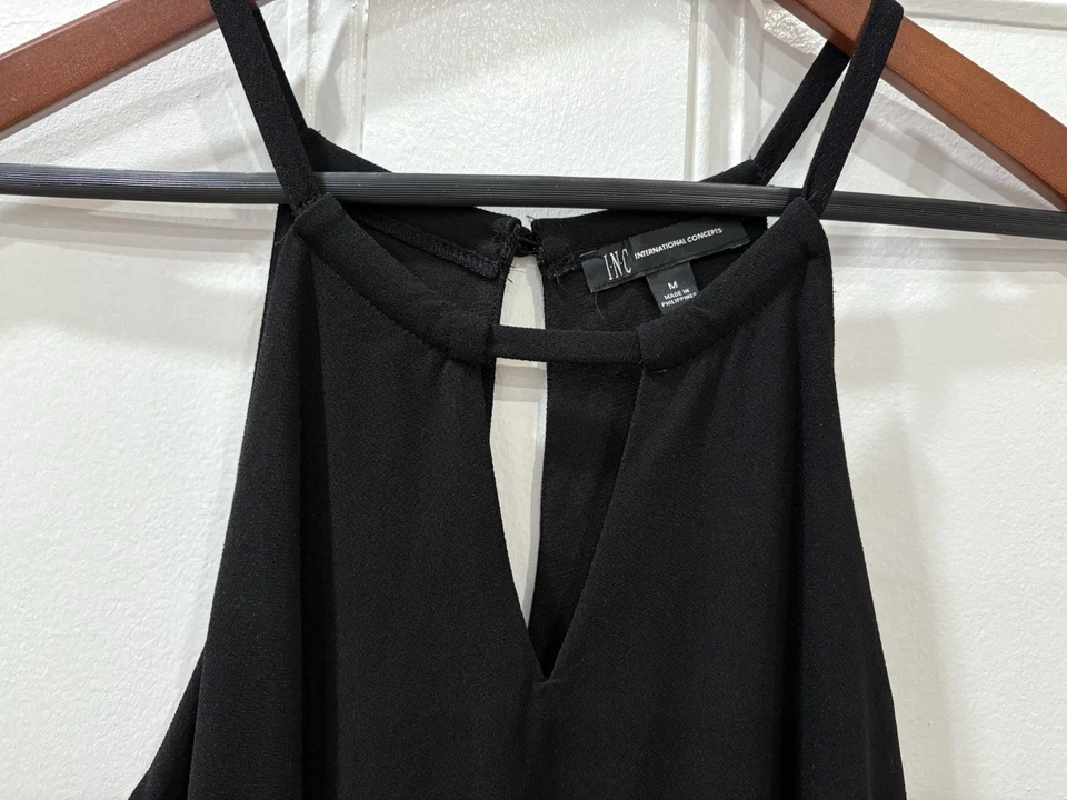 INC International Concepts Black & White Wide Leg Black Jumpsuit M - image 2 of 4