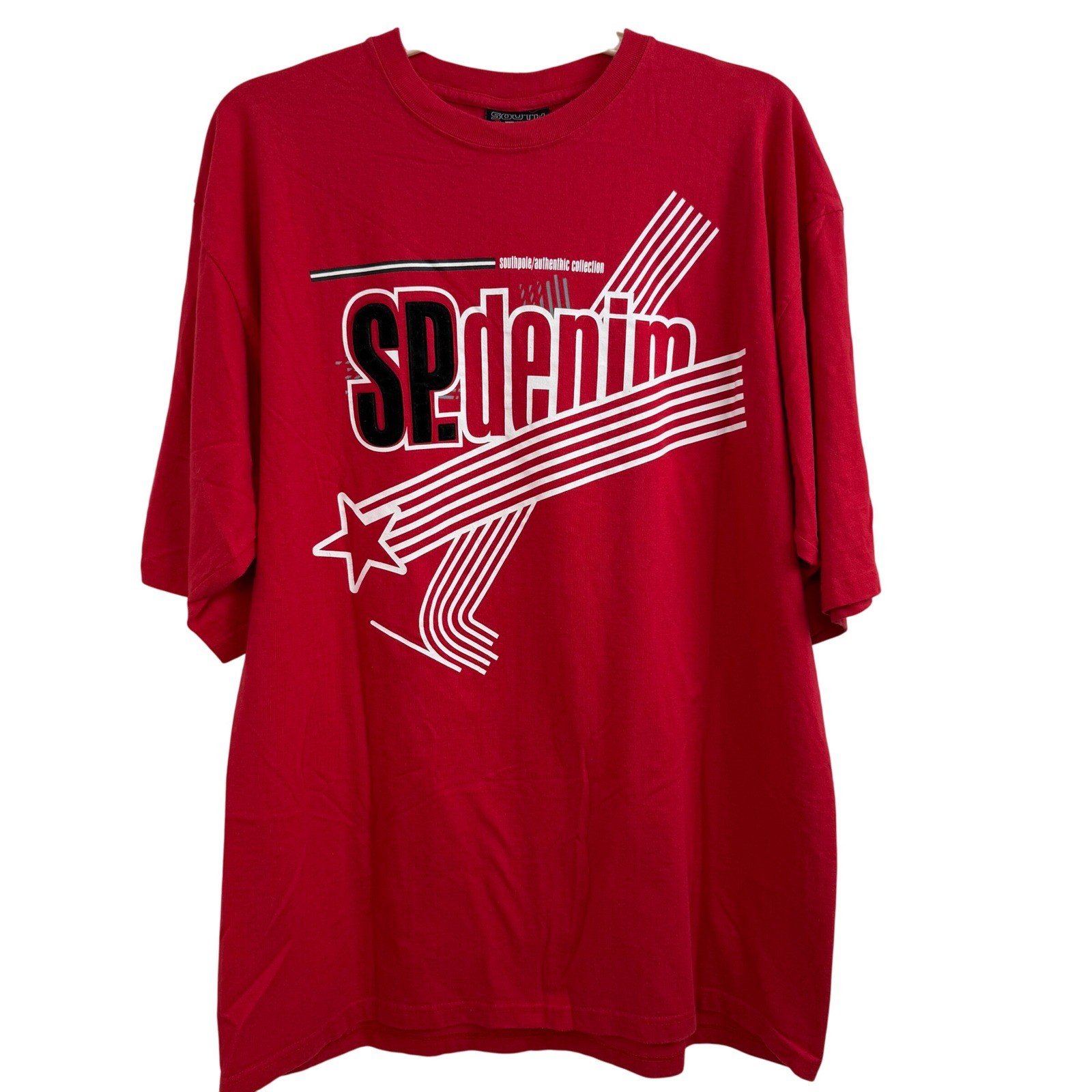Vintage 90s Southpole SP Denim Red Graphic Tee XL Hip Hop Streetwear Y2K
