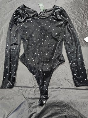 Stradivarius Black Moon & Stars Long Sleeve Bodysuit Women's Size S