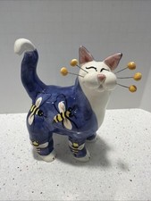Amy Lacombe Cat Figurine Vintage Blue Bumble Bee Design 2001 Whimsiclay