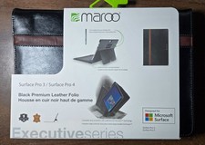 MAROO SURFACE PRO 3 / PRO 4 BLACK PREMIUM LEATHER FOLIO CASE EXECUTIVE SERIES