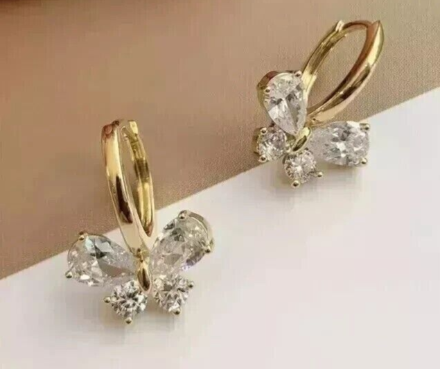 1.20Ct Pear Simulated Diamond Women's Hoop Earring 14K Yellow Gold Plated Silver