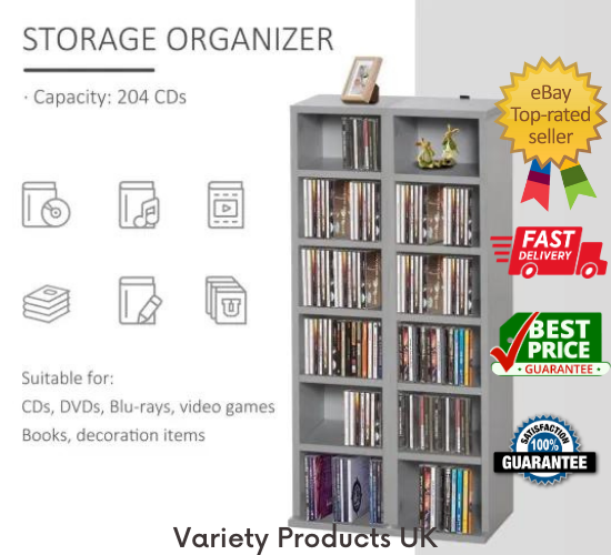 2 Set Media Display CD Bookcase Adjustable Shelf Unit Rack Tower