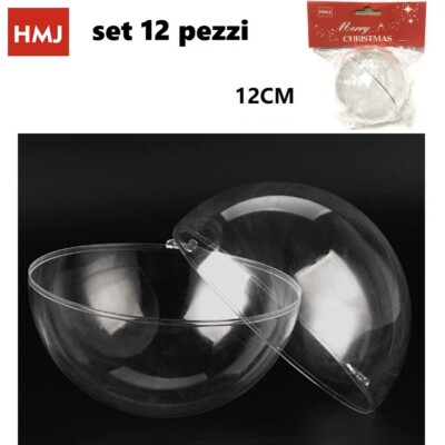x Set 12 Stück Kugel zum Öffnen aus transparentem Kunststoff Durchmesser 12 cm hmj