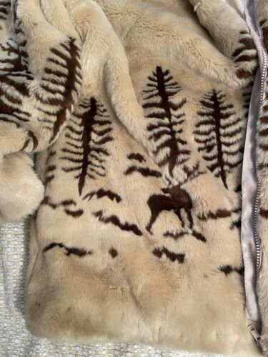 VTG NORTHERN LIFESTYLES CANADA Brown Faux Fur Women’s Coat XL Deer Pines Scene - Picture 3 of 18
