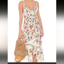Rare Farm Rio delicate garden raffle farm hi low wrap floral dress sz S