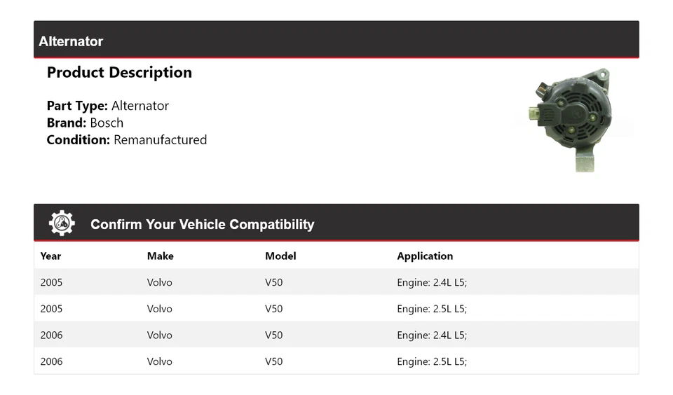 Alternador Bosch Volvo V50 2005-2006 (remanufacturado) Foto 2 de 4