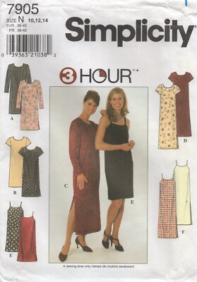 Simplicity Schnittmuster 7905 Fast Kleid Unterkleid gerade Gr. 10 12 14 Neu