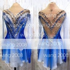 Adult Ice Skating Figure skating Dress Gymnastics Costume blue dyeing