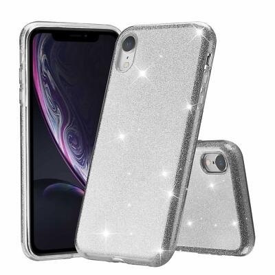 Schutzhülle iPhone XR Klar Silber Glitzer Case. Stoßdämpfend Handy Cover 2018