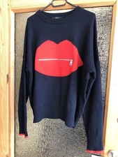 neckischer Set Pullover Wolle/Kaschmir mit Kussmund + Reißverschluss blau Gr. 42