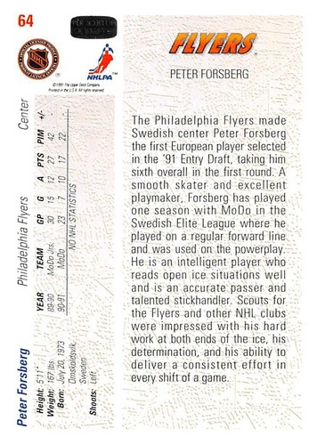 1991-92 Upper Deck #64 Peter Forsberg RC ** NM-MT ** - Picture 2 of 2
