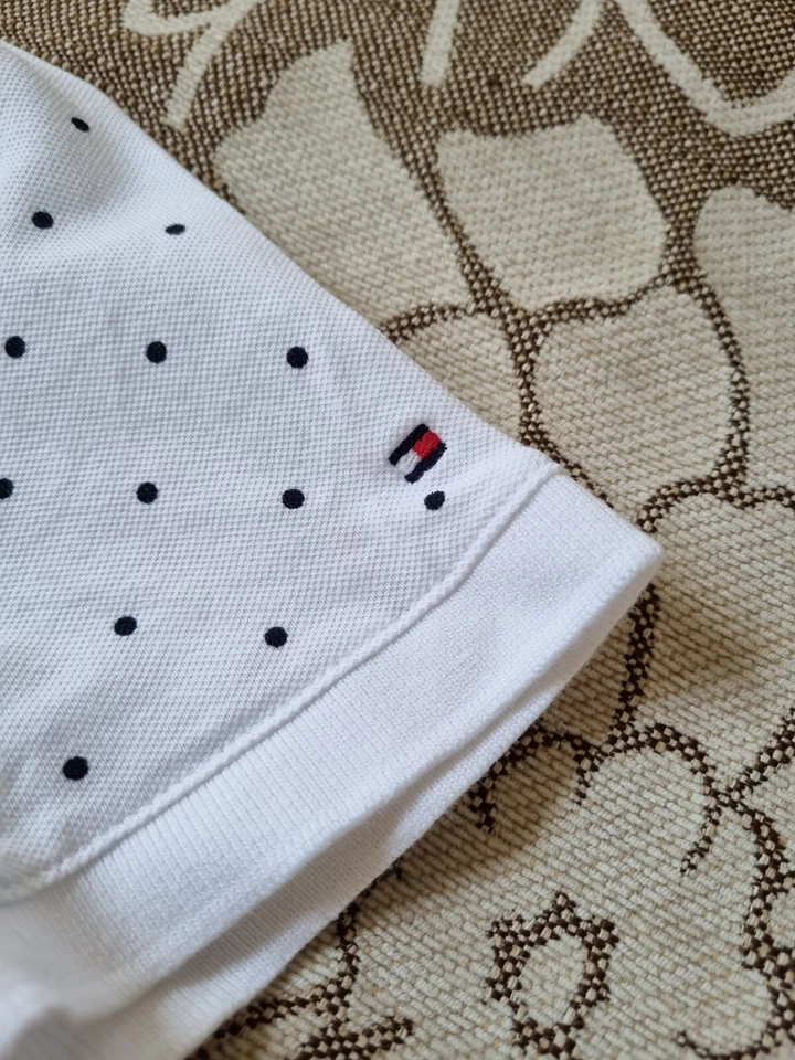 Women Tommy Hilfiger Polo T-shirt Size S White Black Spots Short Sleeve VGC - image 3 of 4