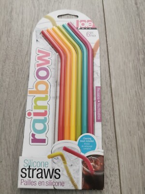  Joie Msc Rainbow wiederverwendbare Silikon Strohhalme mit Reinigungsbürste, 6er Set, neu in Verpackung