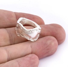 Spoon Ring Flower Patterned Adjustable Shiny Silver Plated brass 8US size 2676