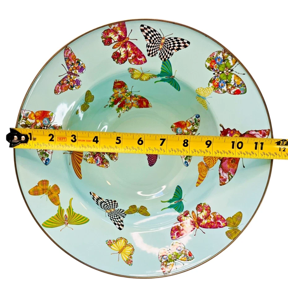 MacKenzie Tazón para Servir Niños Azul Cielo Mariposa Jardín Cuadros Esmalte Grande 11.5" Foto 2 de 4