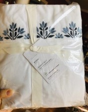 Pottery Barn Blossom Embroidered Sheet Set Blue Queen Organic Percale 4p New  