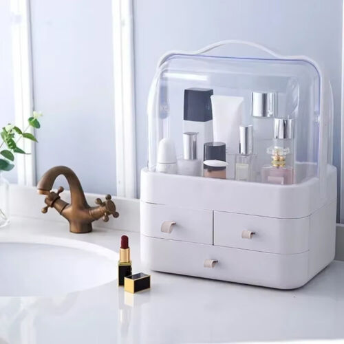 Large Cosmetic Skincare Organiser Tabletop Make-Up Storage Case 3 Drawers Box - Picture 9 of 24