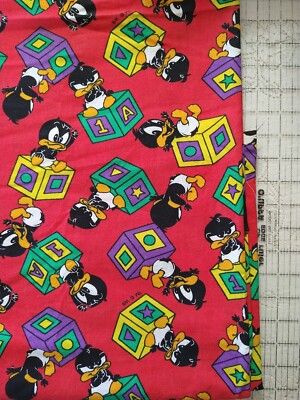 Red Baby Daffy Duck Blocks Fabric 1994 Warner Brothers Looney Tunes BTHY 18x45''