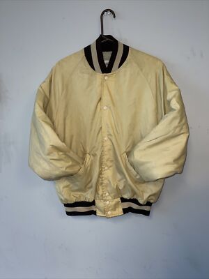 Vintage DeLONG TAN/BROWN Nylon Jacket Button Up FUTURE ENTERPRISES INC LOGO SZ L