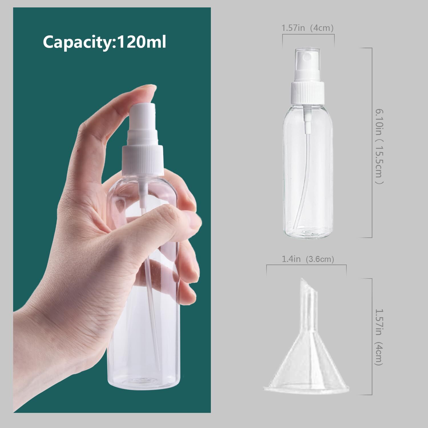 6 Pack 4oz Clear Plastic Spray Bottles Liquid Containers w/ Funnel and Labels