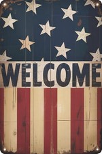 Patriotic 4th of July Decorations Memorial Day American Welcome Tin Metal Signs